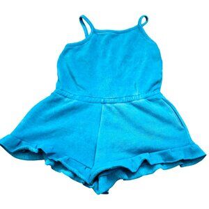 Vintage Havana Girls Blue Terry Cloth Ruffle Romper With Spaghetti Straps - Size